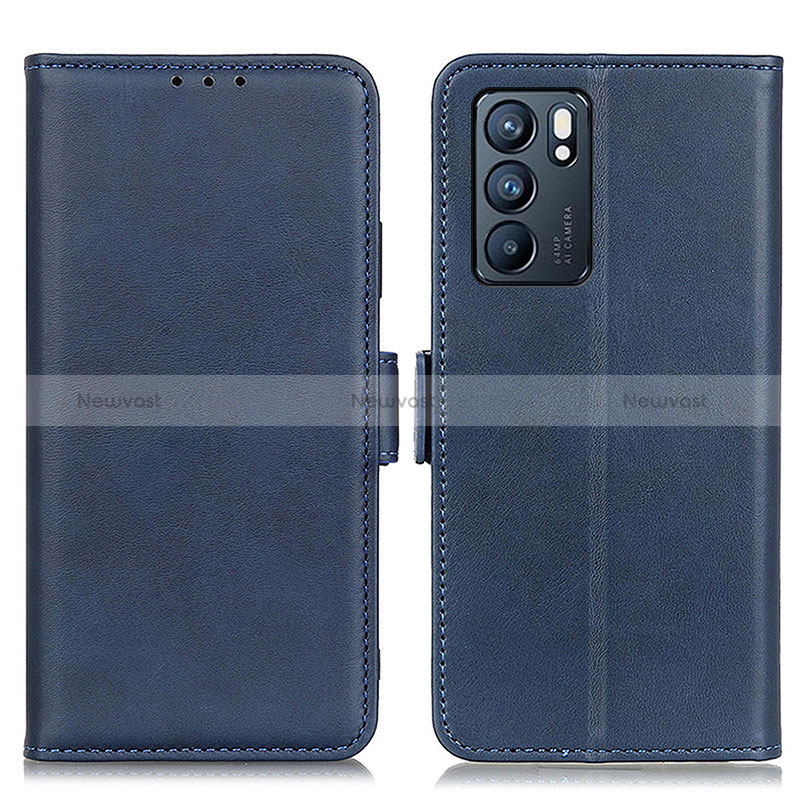 Leather Case Stands Flip Cover Holder M15L for Oppo Reno6 5G Blue