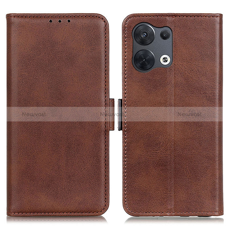 Leather Case Stands Flip Cover Holder M15L for Oppo Reno8 5G Brown