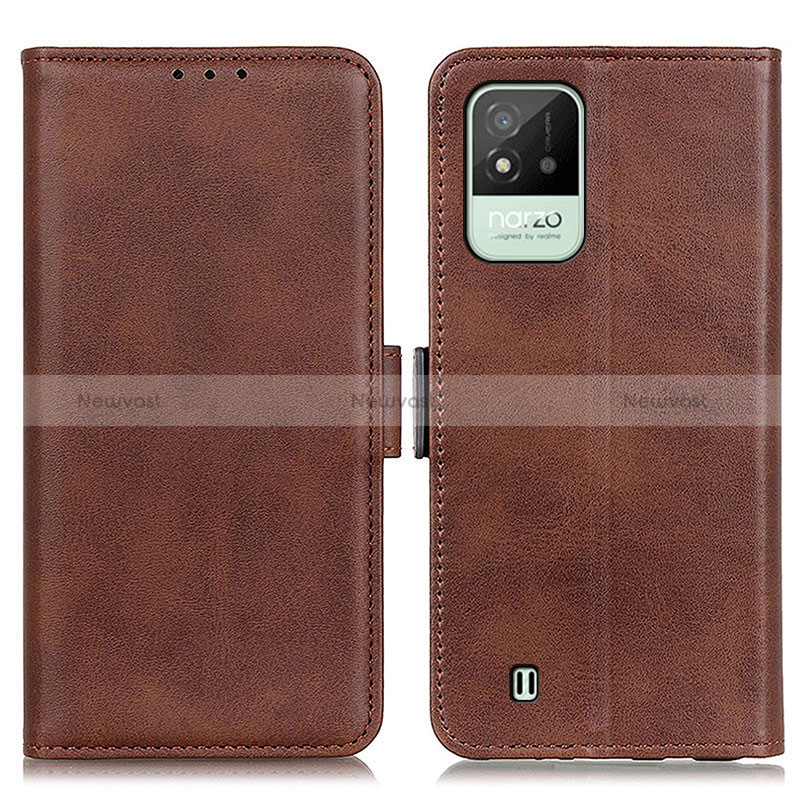 Leather Case Stands Flip Cover Holder M15L for Realme C20 Brown