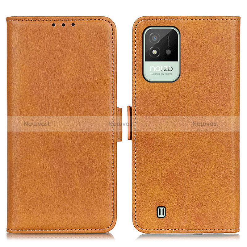 Leather Case Stands Flip Cover Holder M15L for Realme C20 Light Brown