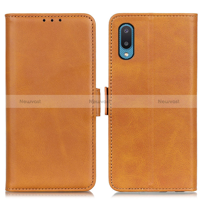 Leather Case Stands Flip Cover Holder M15L for Samsung Galaxy A02 Light Brown