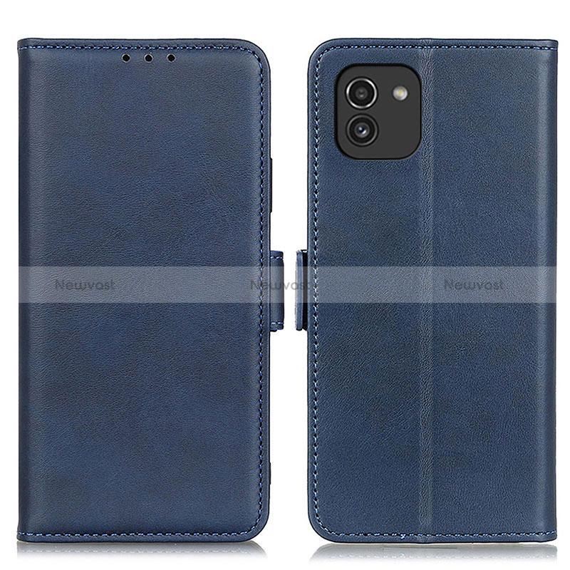 Leather Case Stands Flip Cover Holder M15L for Samsung Galaxy A03 Blue