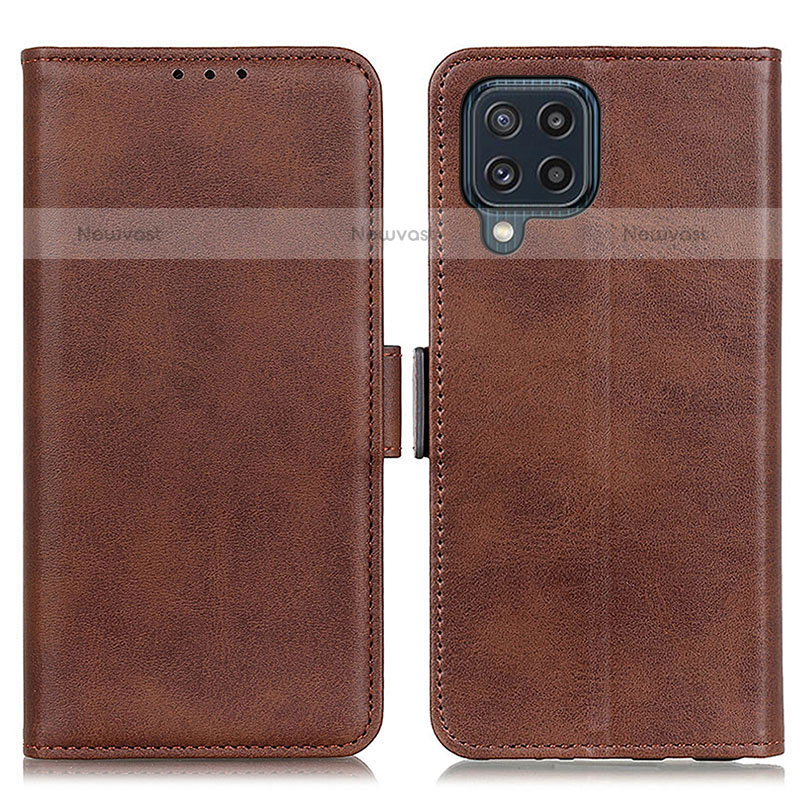 Leather Case Stands Flip Cover Holder M15L for Samsung Galaxy M32 4G Brown