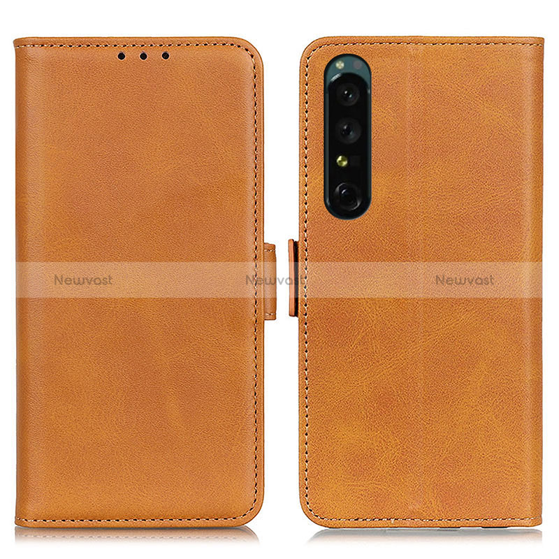 Leather Case Stands Flip Cover Holder M15L for Sony Xperia 1 IV Light Brown