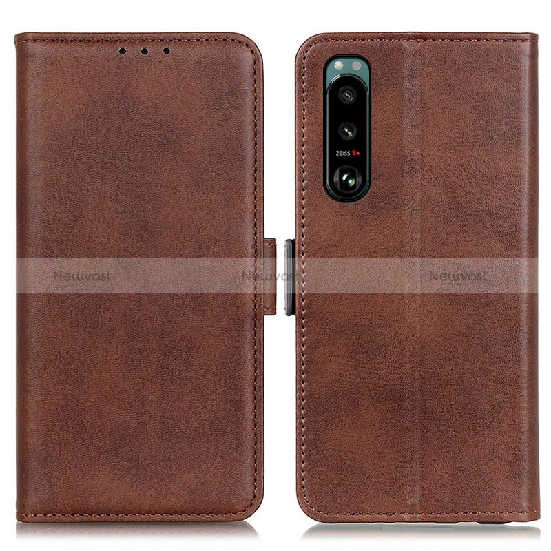 Leather Case Stands Flip Cover Holder M15L for Sony Xperia 5 III Brown