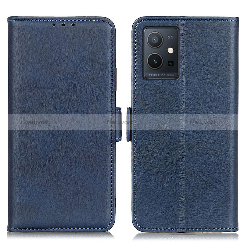 Leather Case Stands Flip Cover Holder M15L for Vivo iQOO Z6 5G Blue
