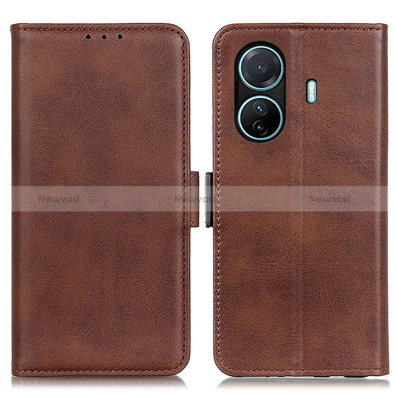 Leather Case Stands Flip Cover Holder M15L for Vivo iQOO Z6 Pro 5G Brown