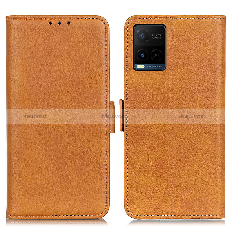 Leather Case Stands Flip Cover Holder M15L for Vivo Y32 4G Light Brown