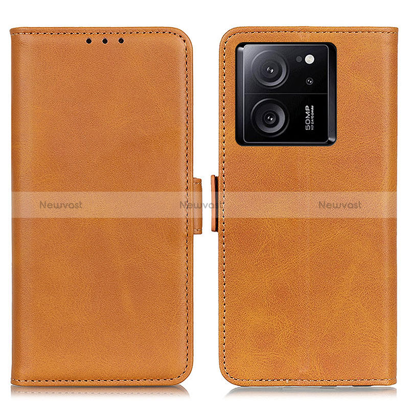 Leather Case Stands Flip Cover Holder M15L for Xiaomi Mi 13T Pro 5G Light Brown