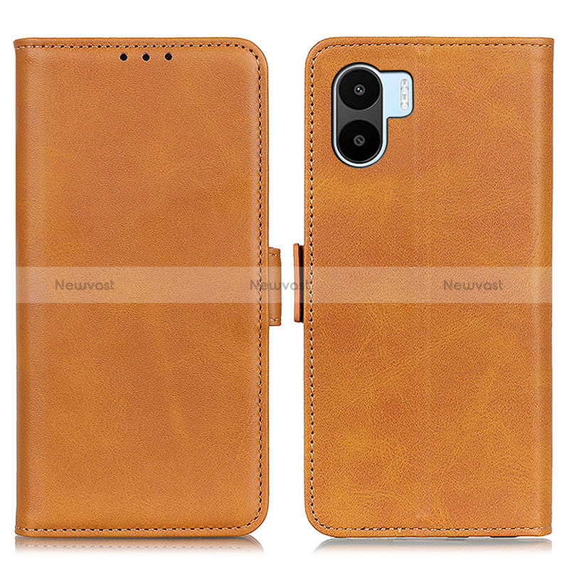 Leather Case Stands Flip Cover Holder M15L for Xiaomi Poco C50 Light Brown