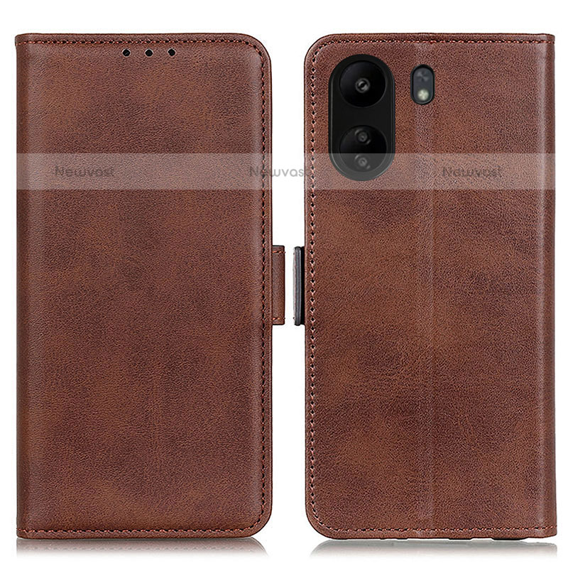 Leather Case Stands Flip Cover Holder M15L for Xiaomi Poco C65 Brown