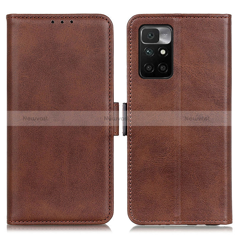 Leather Case Stands Flip Cover Holder M15L for Xiaomi Redmi 10 (2022) Brown