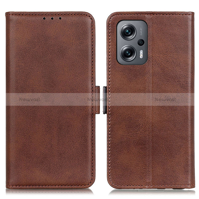 Leather Case Stands Flip Cover Holder M15L for Xiaomi Redmi K50i 5G Brown