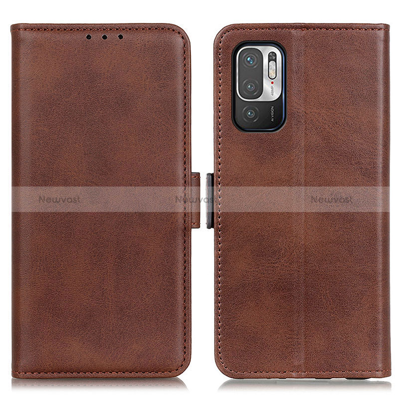 Leather Case Stands Flip Cover Holder M15L for Xiaomi Redmi Note 10 5G Brown