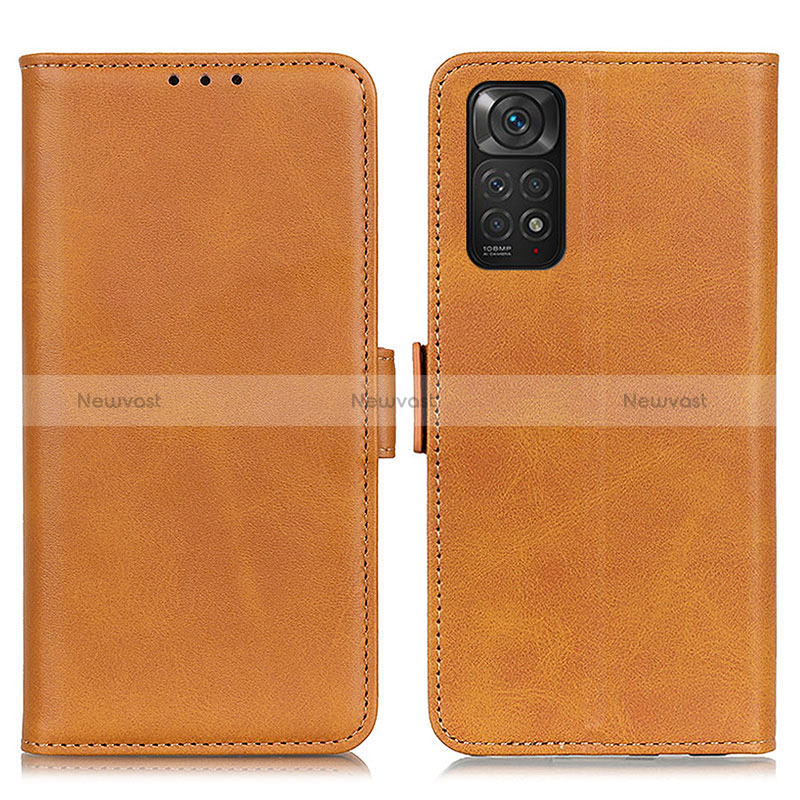 Leather Case Stands Flip Cover Holder M15L for Xiaomi Redmi Note 11 4G (2022) Light Brown