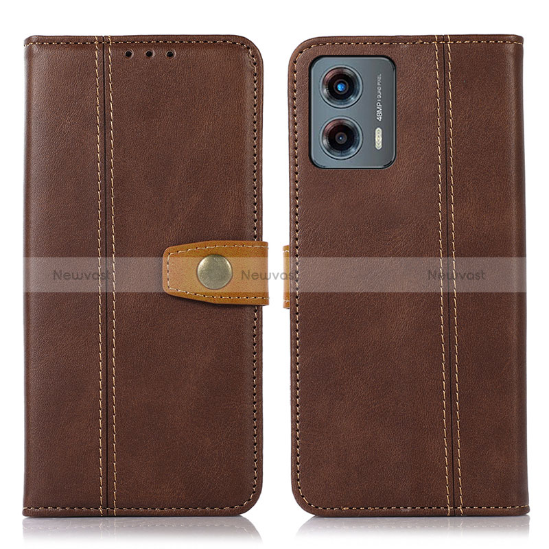 Leather Case Stands Flip Cover Holder M16L for Motorola Moto G 5G (2023) Brown