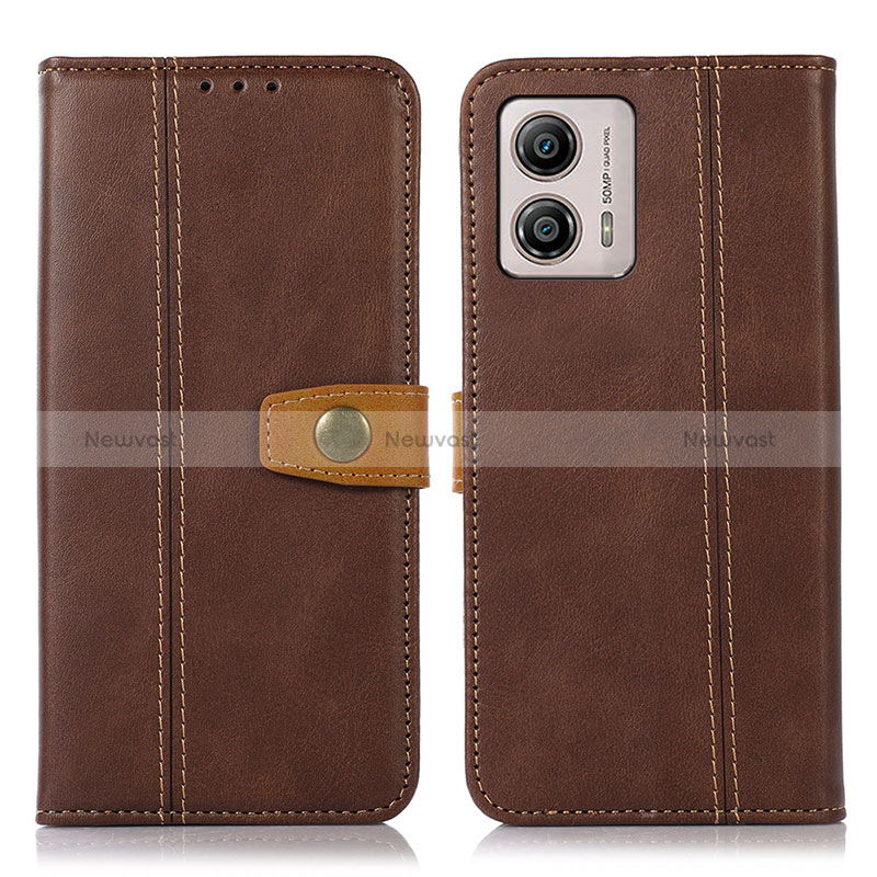 Leather Case Stands Flip Cover Holder M16L for Motorola Moto G53 5G Brown