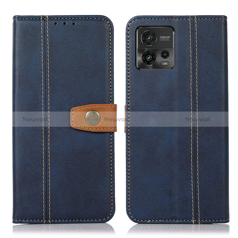 Leather Case Stands Flip Cover Holder M16L for Motorola Moto G72 Blue