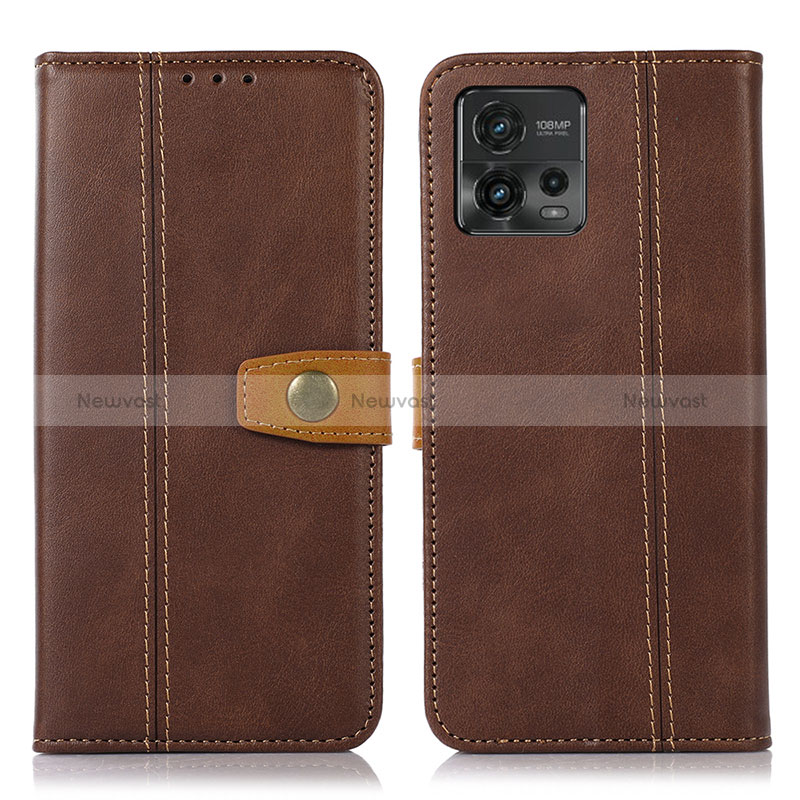 Leather Case Stands Flip Cover Holder M16L for Motorola Moto G72 Brown