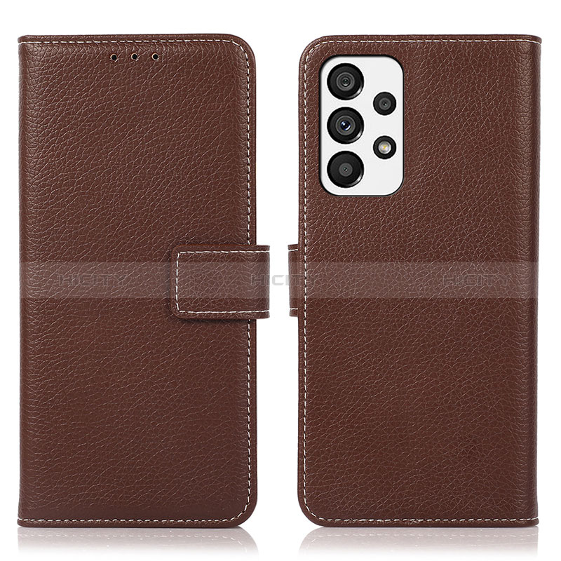 Leather Case Stands Flip Cover Holder M16L for Samsung Galaxy A73 5G Brown