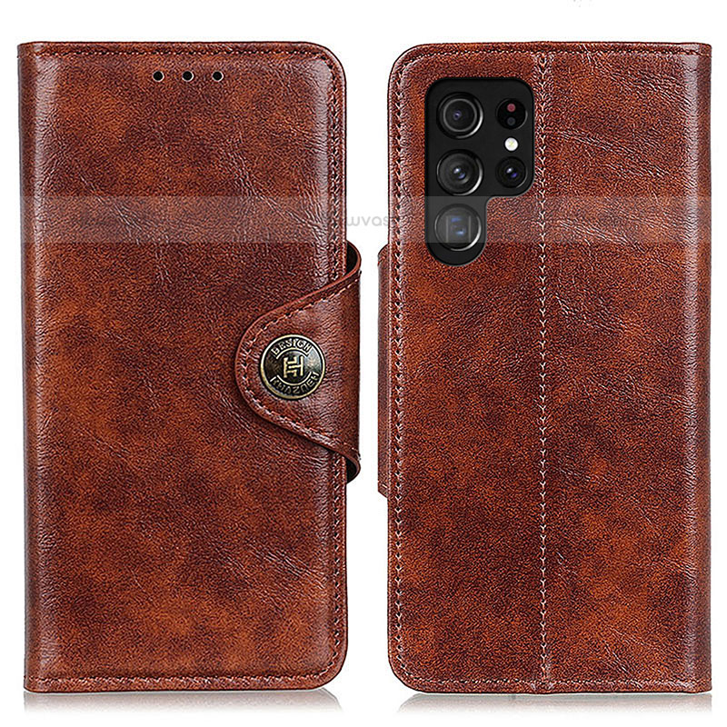 Leather Case Stands Flip Cover Holder M16L for Samsung Galaxy S21 Ultra 5G Light Brown