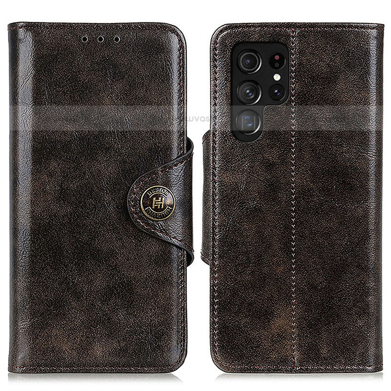 Leather Case Stands Flip Cover Holder M16L for Samsung Galaxy S22 Ultra 5G Brown