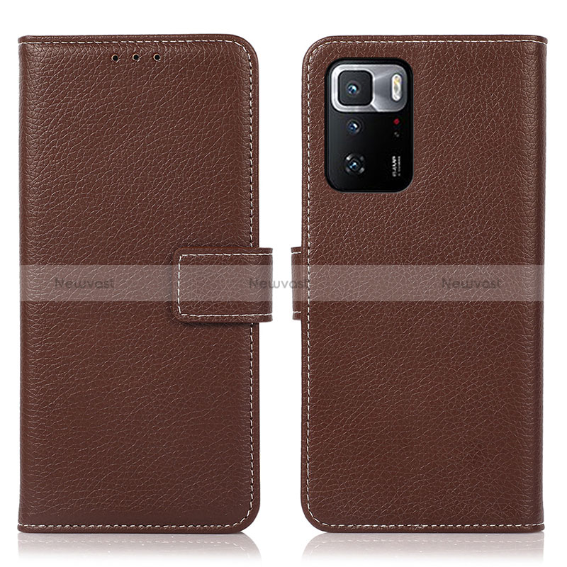 Leather Case Stands Flip Cover Holder M16L for Xiaomi Poco X3 GT 5G Brown