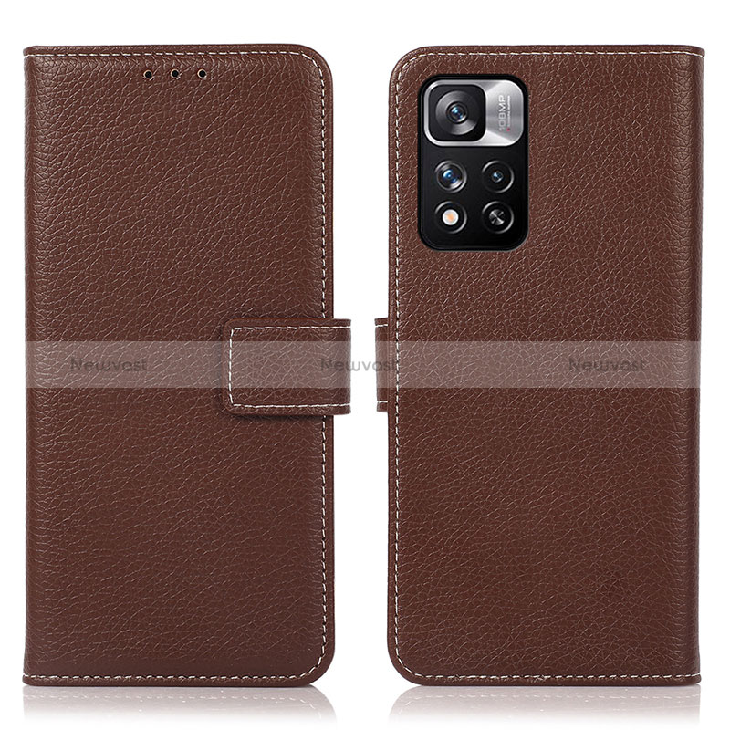 Leather Case Stands Flip Cover Holder M16L for Xiaomi Poco X4 NFC Brown