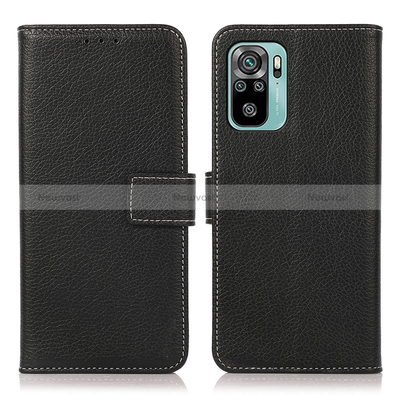 Leather Case Stands Flip Cover Holder M16L for Xiaomi Redmi Note 10 4G Black