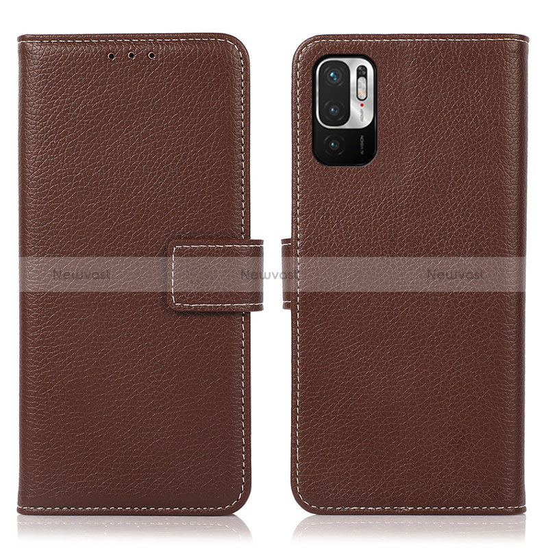 Leather Case Stands Flip Cover Holder M16L for Xiaomi Redmi Note 10 JE 5G Brown