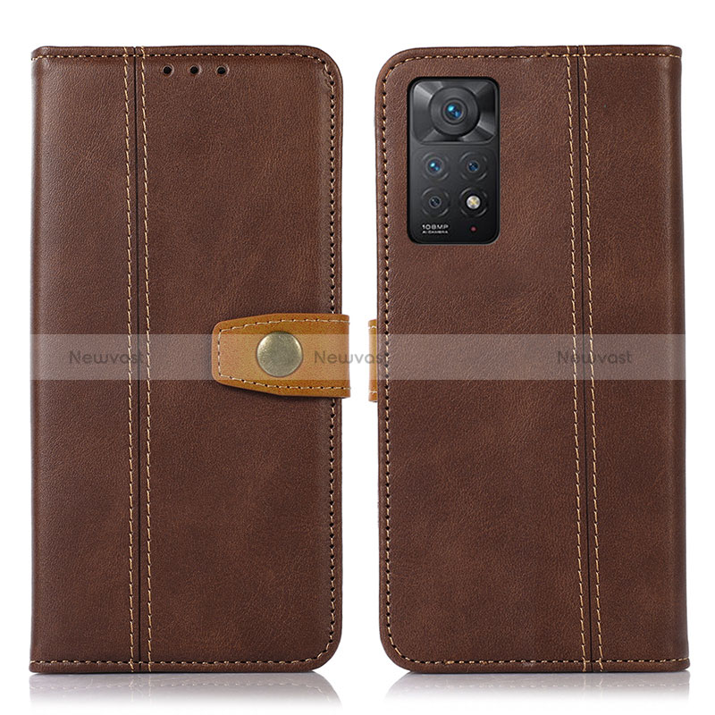 Leather Case Stands Flip Cover Holder M16L for Xiaomi Redmi Note 11 Pro 4G Brown