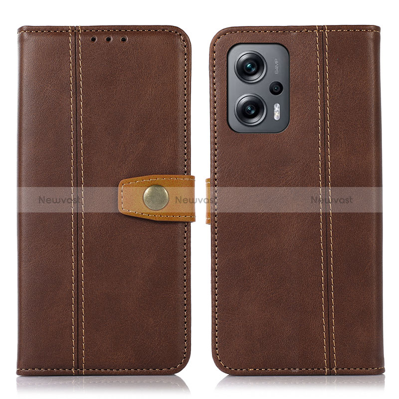 Leather Case Stands Flip Cover Holder M16L for Xiaomi Redmi Note 12T Pro 5G Brown