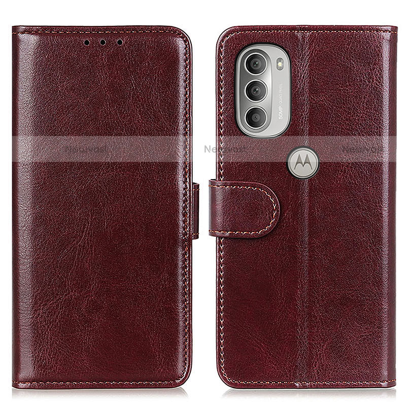 Leather Case Stands Flip Cover Holder M17L for Motorola Moto G51 5G Brown