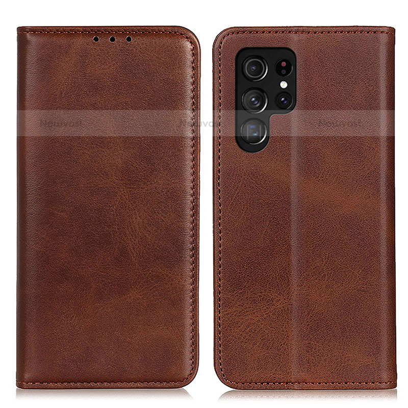 Leather Case Stands Flip Cover Holder M17L for Samsung Galaxy S23 Ultra 5G Brown