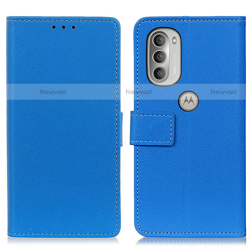 Leather Case Stands Flip Cover Holder M18L for Motorola Moto G51 5G Blue