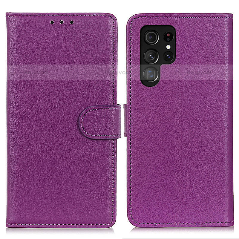 Leather Case Stands Flip Cover Holder M18L for Samsung Galaxy S23 Ultra 5G Purple