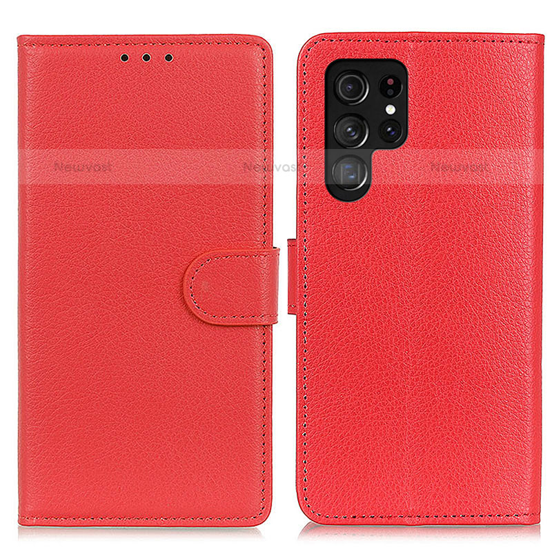 Leather Case Stands Flip Cover Holder M18L for Samsung Galaxy S23 Ultra 5G Red