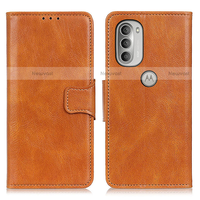 Leather Case Stands Flip Cover Holder M19L for Motorola Moto G51 5G Brown