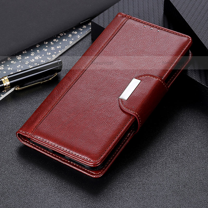 Leather Case Stands Flip Cover Holder M22L for Samsung Galaxy S21 Plus 5G Brown