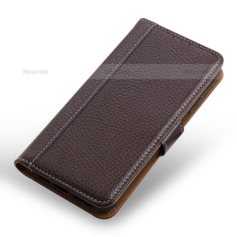 Leather Case Stands Flip Cover Holder M24L for Samsung Galaxy S21 Ultra 5G Brown