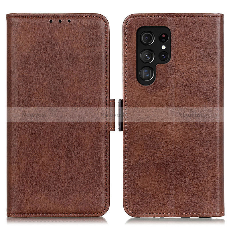 Leather Case Stands Flip Cover Holder M29L for Samsung Galaxy S24 Ultra 5G Brown