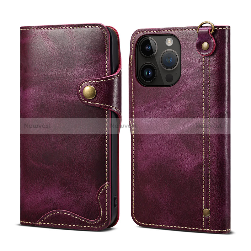 Leather Case Stands Flip Cover Holder MT1 for Apple iPhone 14 Pro Max Purple