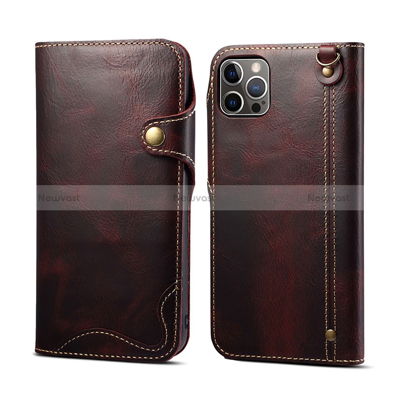 Leather Case Stands Flip Cover Holder MT1 for Apple iPhone 15 Pro Max Brown