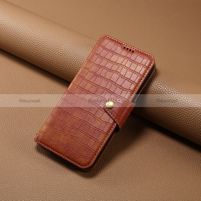 Leather Case Stands Flip Cover Holder MT4 for Apple iPhone 15 Pro Max Brown