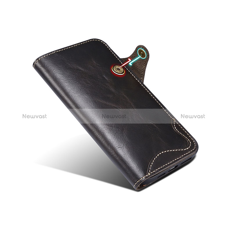 Leather Case Stands Flip Cover Holder MT5 for Apple iPhone 15 Pro Black