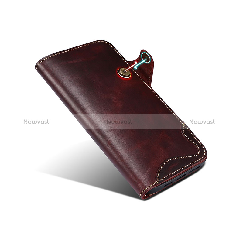 Leather Case Stands Flip Cover Holder MT5 for Apple iPhone 15 Pro Brown