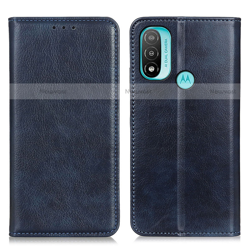 Leather Case Stands Flip Cover Holder N01P for Motorola Moto E30 Blue