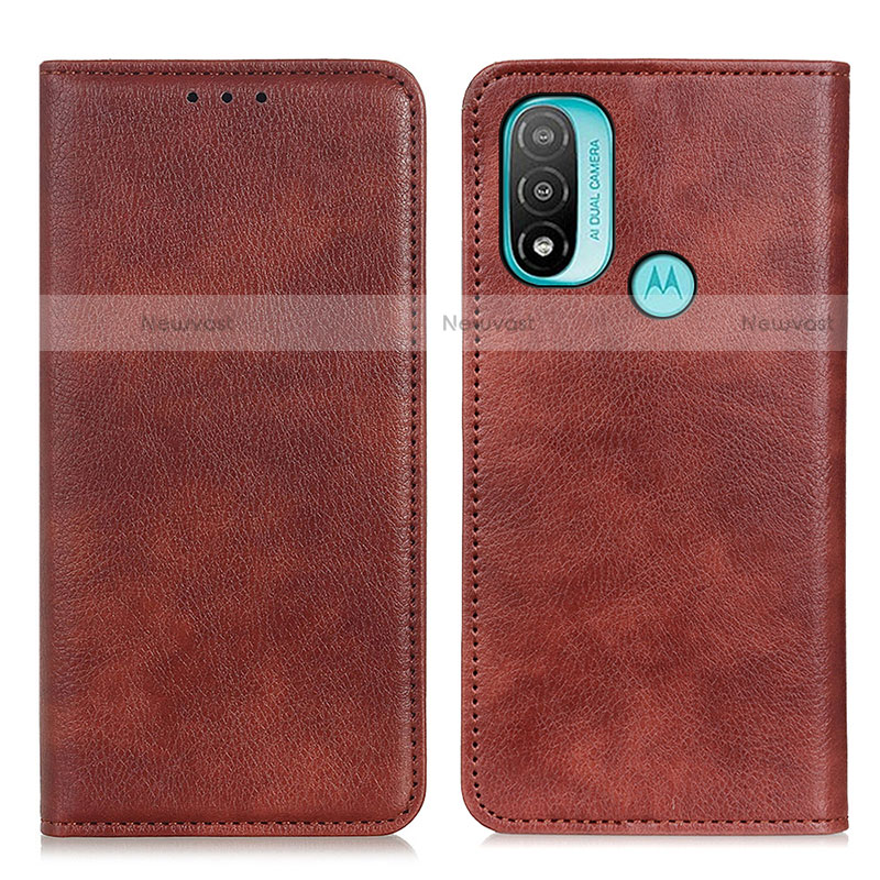 Leather Case Stands Flip Cover Holder N01P for Motorola Moto E30 Brown