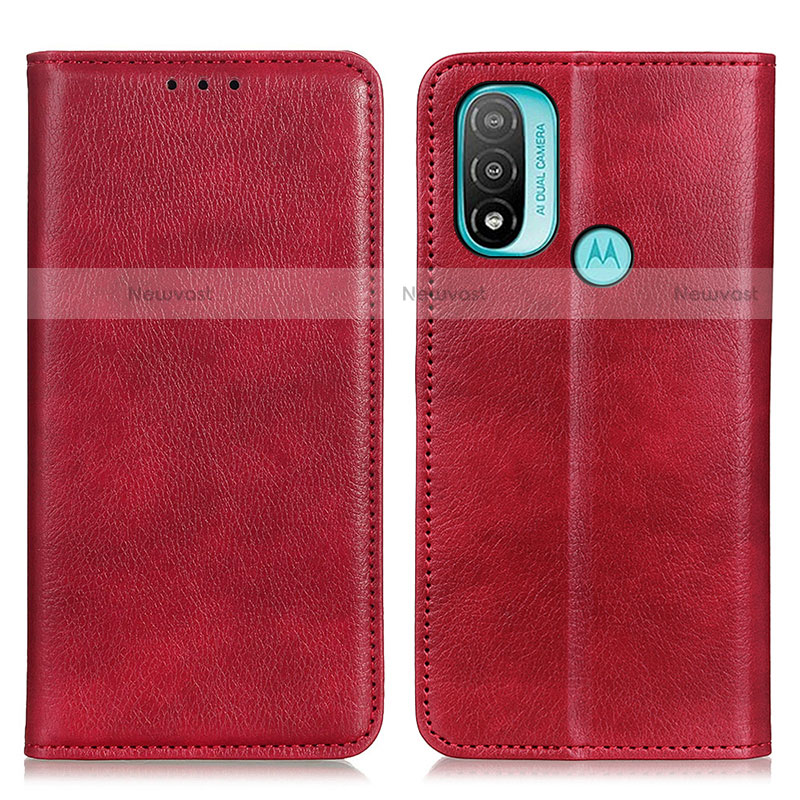 Leather Case Stands Flip Cover Holder N01P for Motorola Moto E30 Red