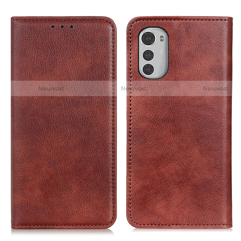 Leather Case Stands Flip Cover Holder N01P for Motorola Moto E32 Brown